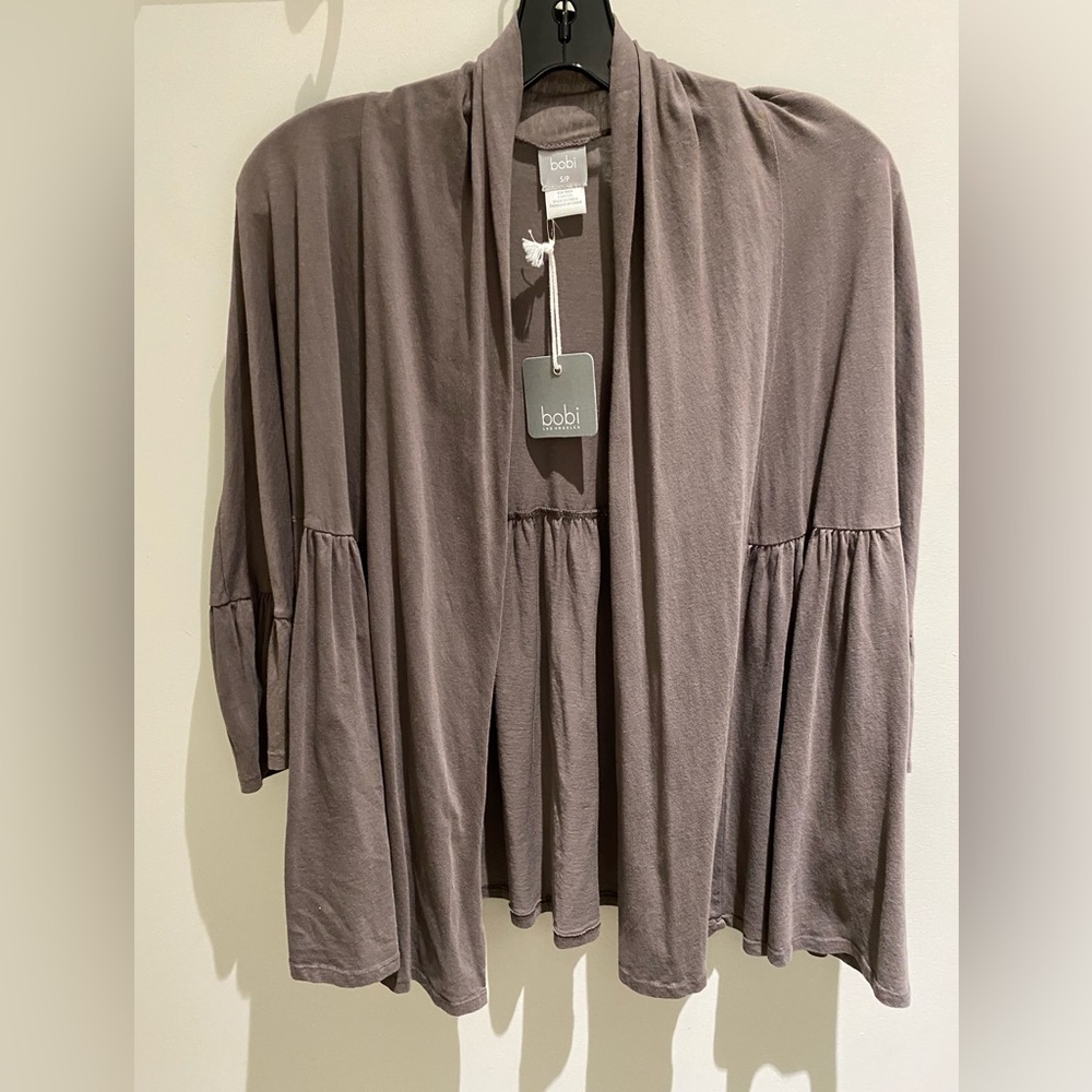 NWT Bobi Bracelet Length Flutter Sleeve Cardigan Size Small. Color Slate